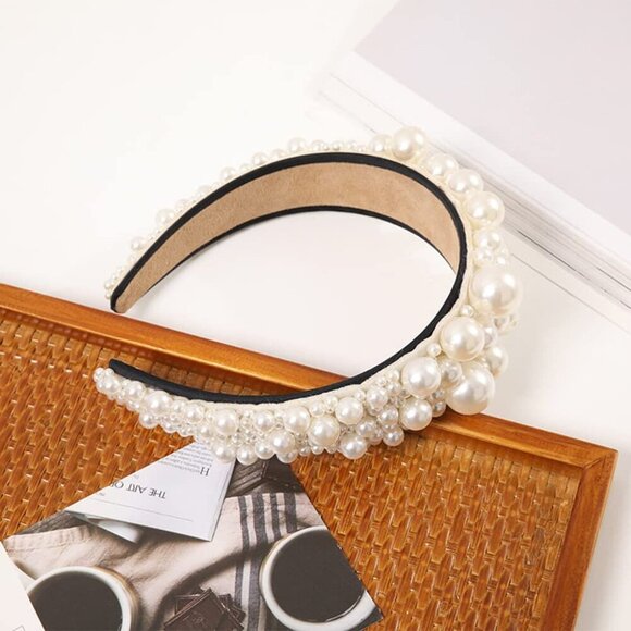 Pearl Headband Wide Hair Hoop Elegant Bridal Party Wedding Accessories
